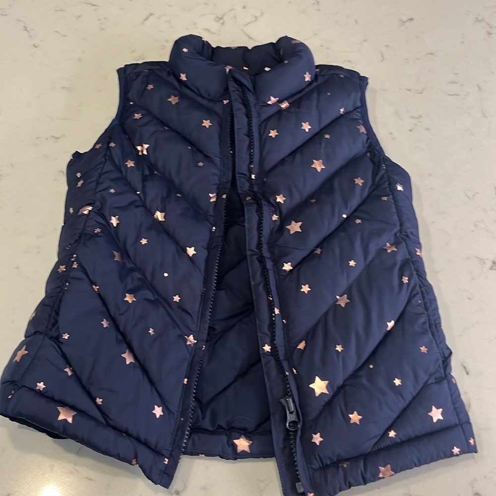 Gap little girl vest. Navy with Rose gold stars. Size small